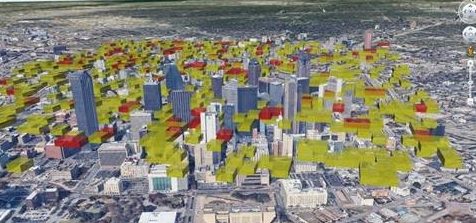Urban air mobility weather impact model close-up of high-impact areas